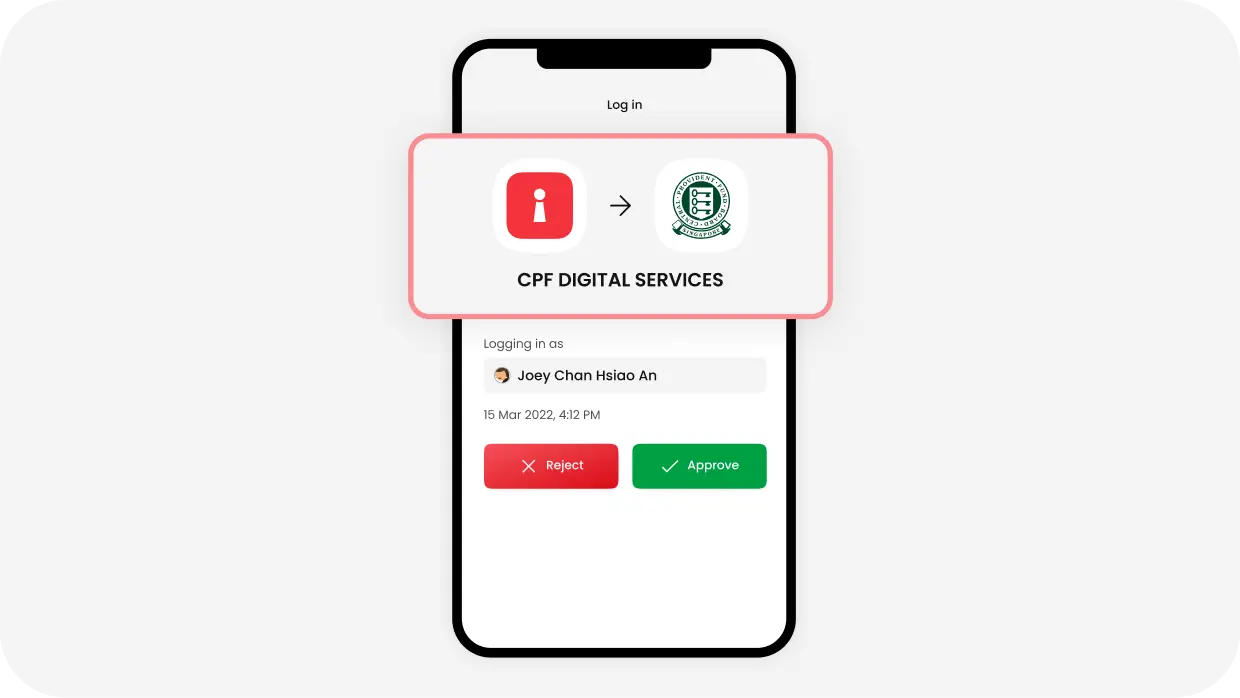 Singpass app screen and CPF website with web domain highlighted